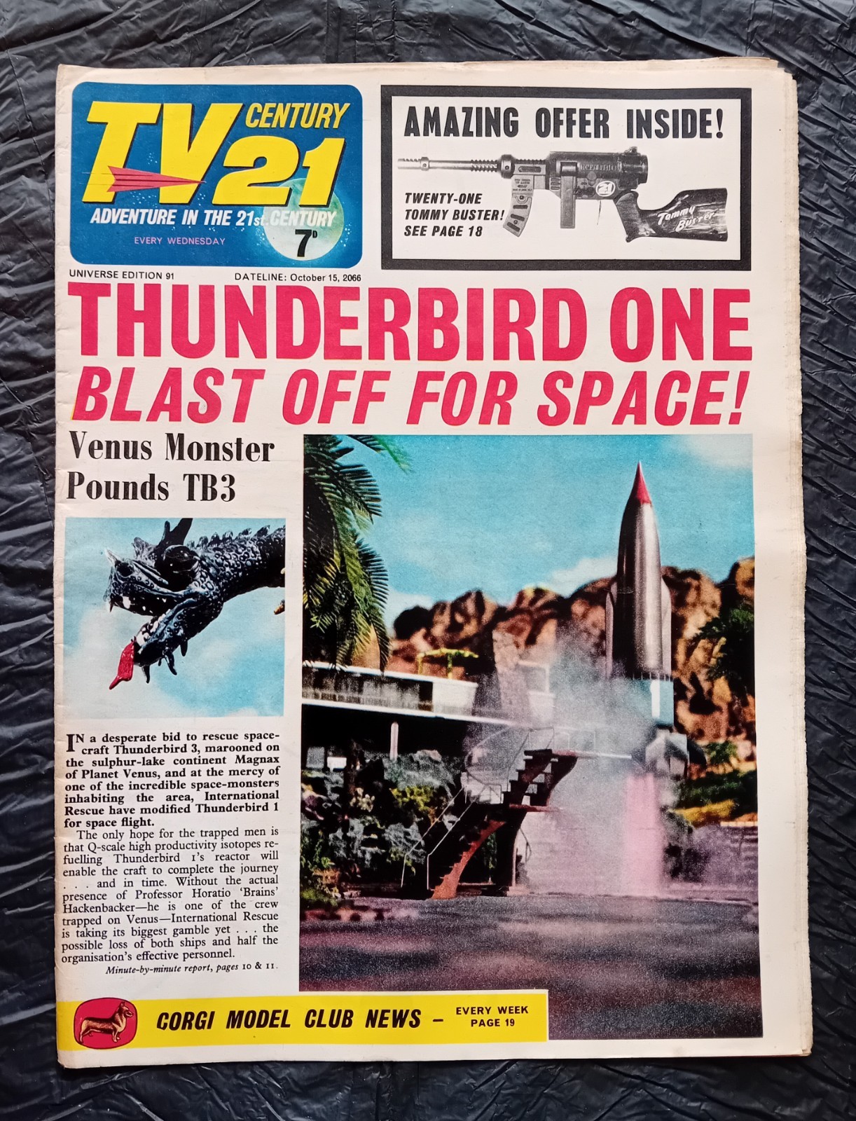 TV Century 21 comic #91 (15/10/1966). Flat/clean/complete. VG/FN