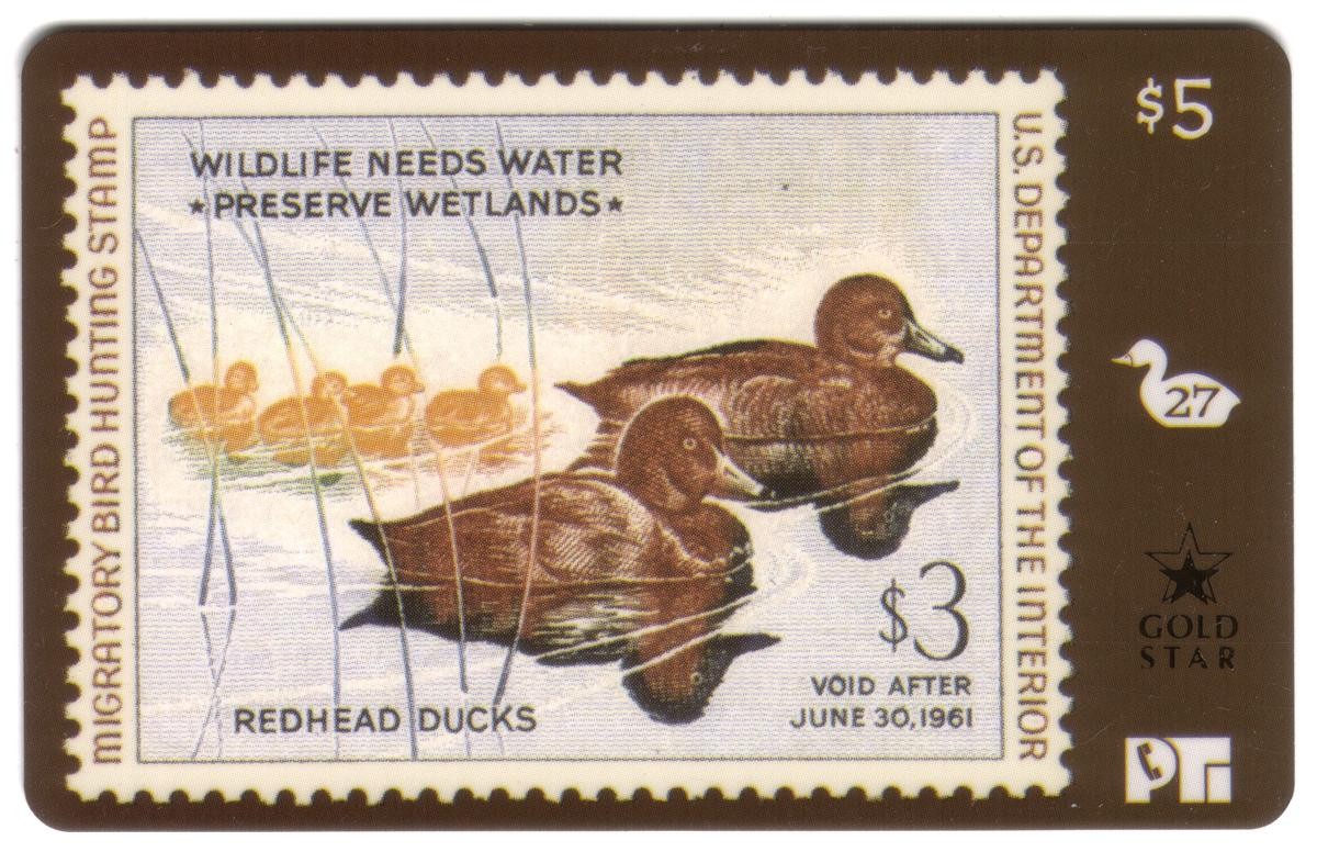 Anatra Caccia Francobollo Card 27' Void Dopo 598m Redhead Ducks Oro Telefono