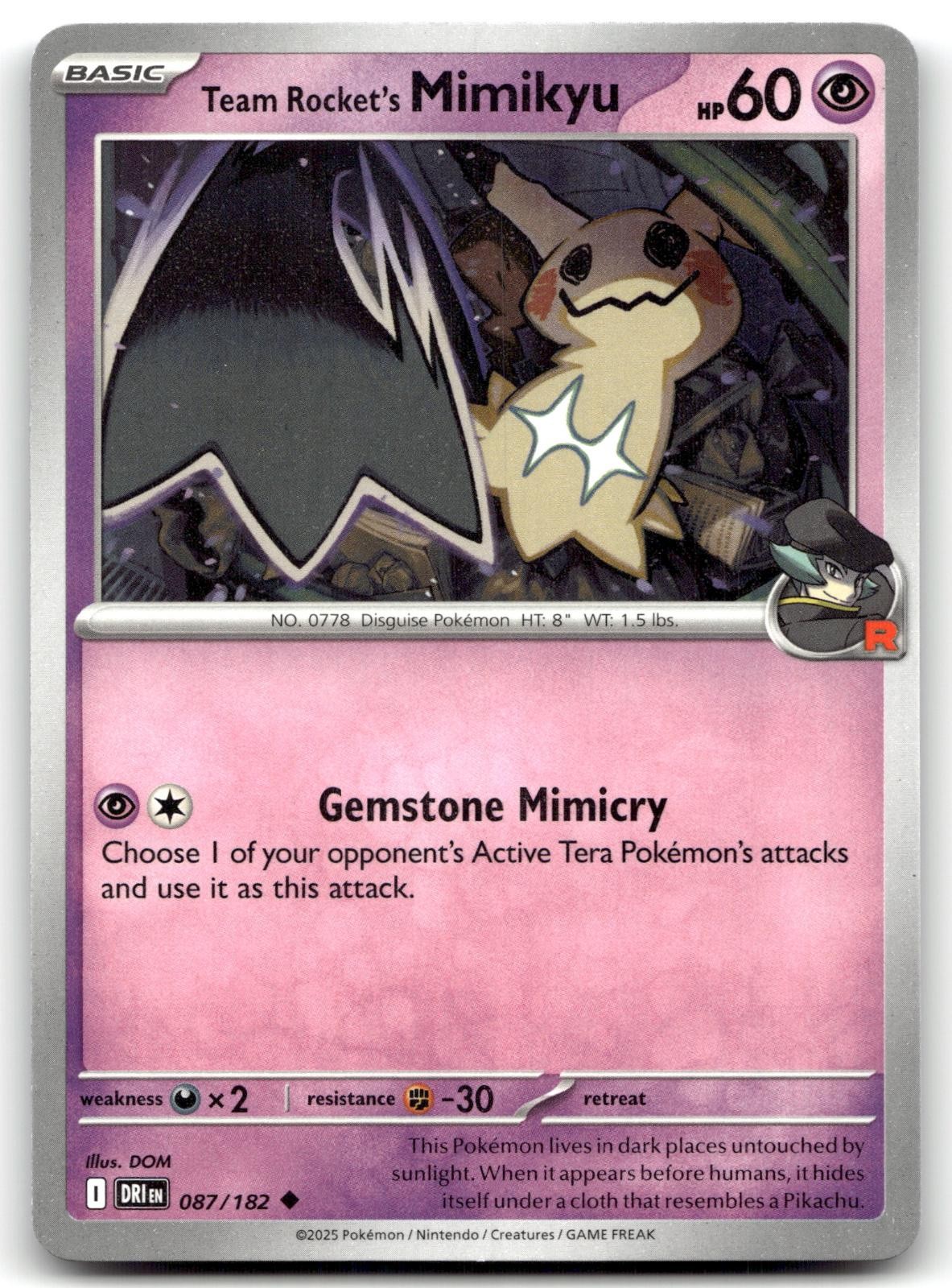 Team Rocket's Mimikyu 087/182 Pokemon Rivali Destinati Non Comuni Giocato Leggermente