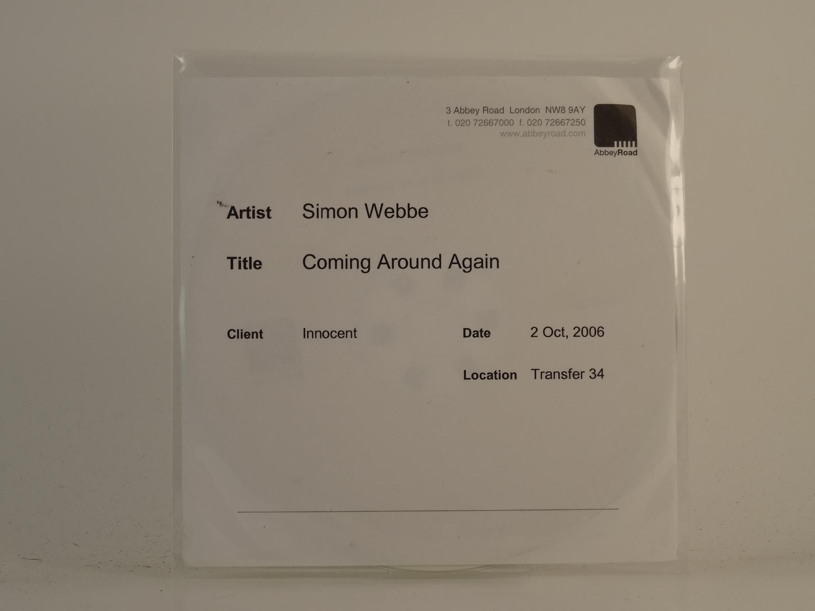 SIMON WEBBE COMING AROUND AGAIN (ABBEYROAD) (H1) 1 Track Promo CD Single includi