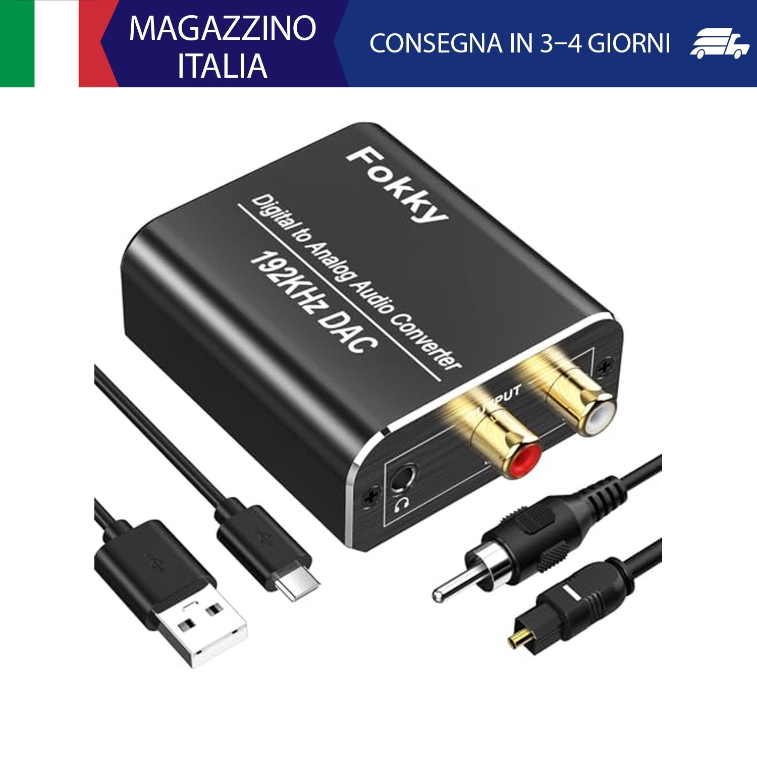 Fokky DAC Audio Hi-Fi Con Cavo RCA Jack, 192 kHz DAC Audio/DAC, Adattatore Ottic