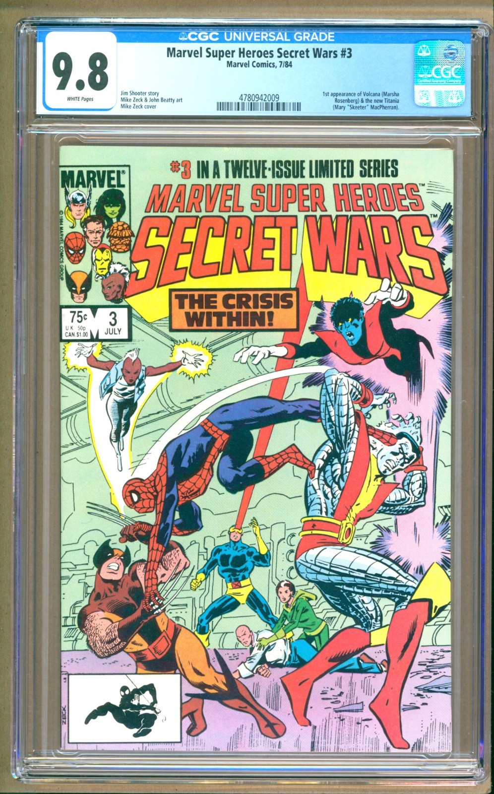 Marvel Super Heroes Secret Wars #3 (1984) CGC 9.8 WP Sparatutto 1° "Volcana"