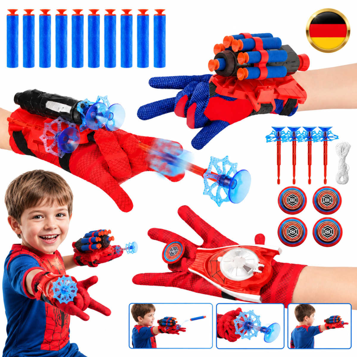 DE Spiderman Web Shooter Netzwerfer Spinnennetz Handschuhe Kinder Geschenk