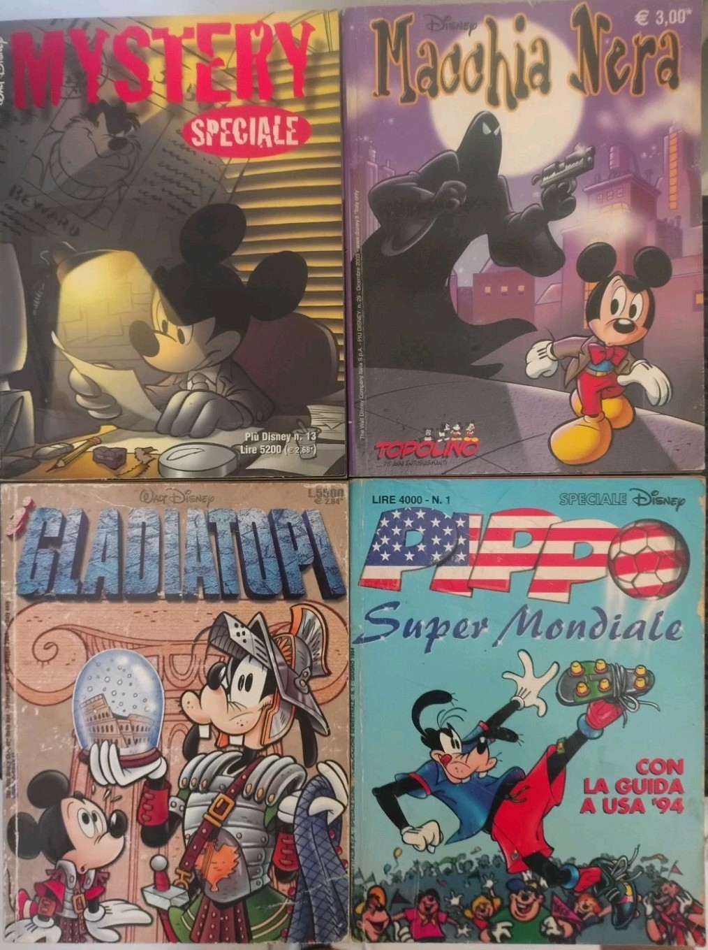 Lotto Disney: Mistery Speciali, Macchia Nera, Gladiatopi, Pippo Super Mondiale. 