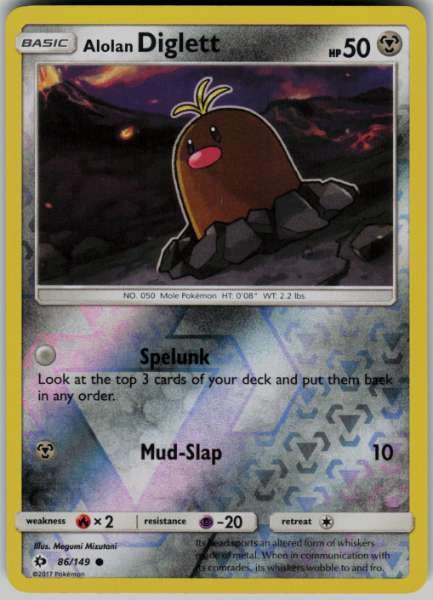Alolan Diglett 86/149 Sole e Luna Set Base Comune Reverse Holo NM Pokemon TCG