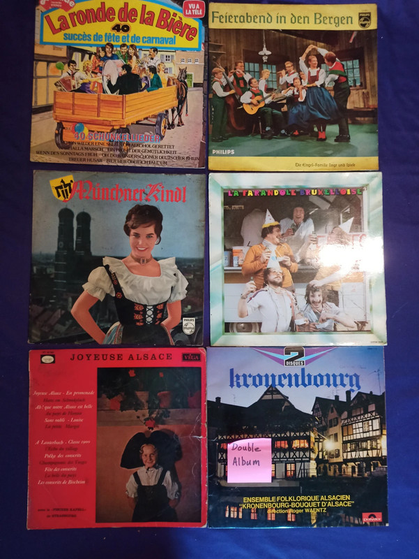 Lot de 7 disques vinyles 33trs dont 1 dbl folklore Alsacien Allemand Bavaroie Fête de la Bière