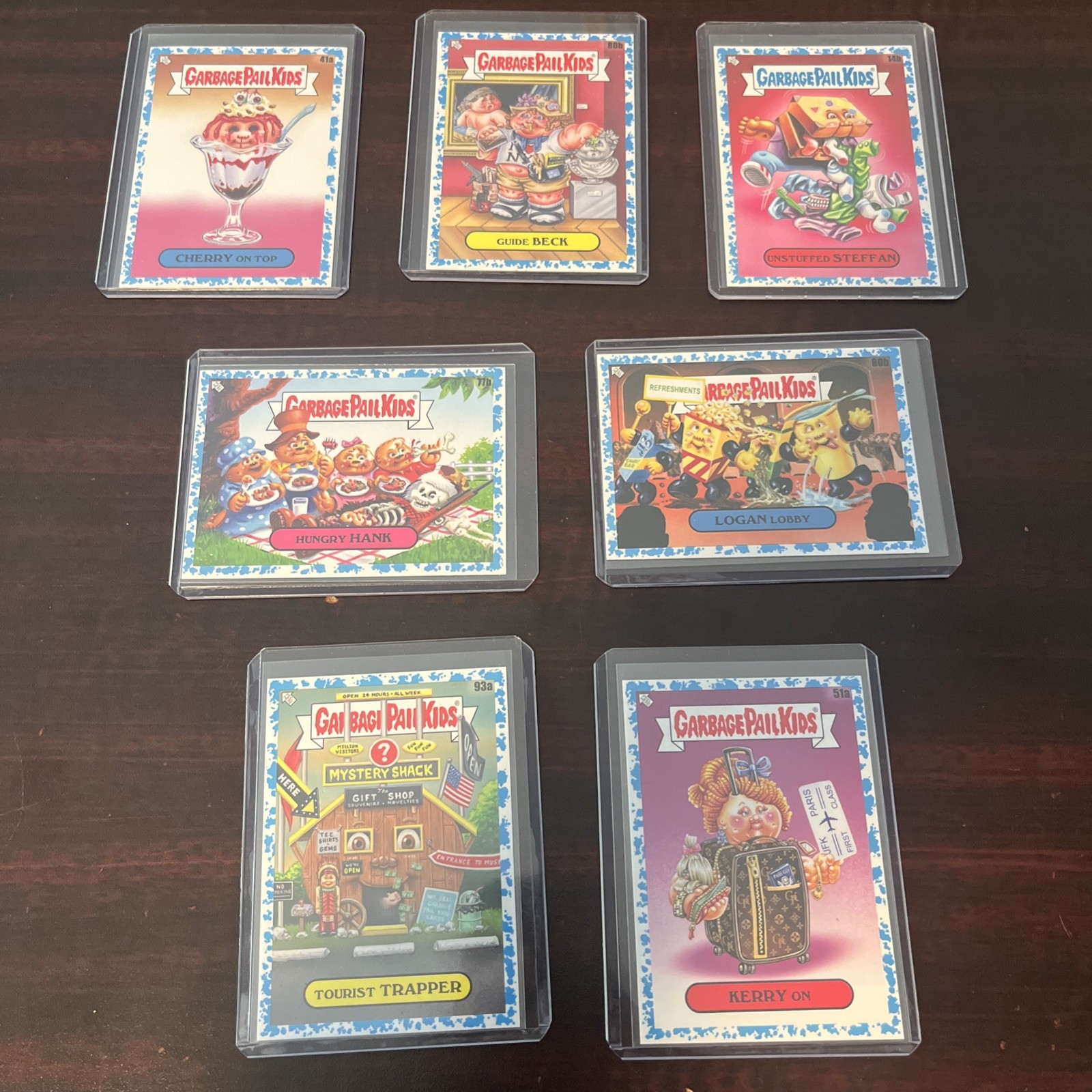 Topps Garbage Pail Kids Go On Vacation & Food Fight 7 Card Lot Blue & Numbered 