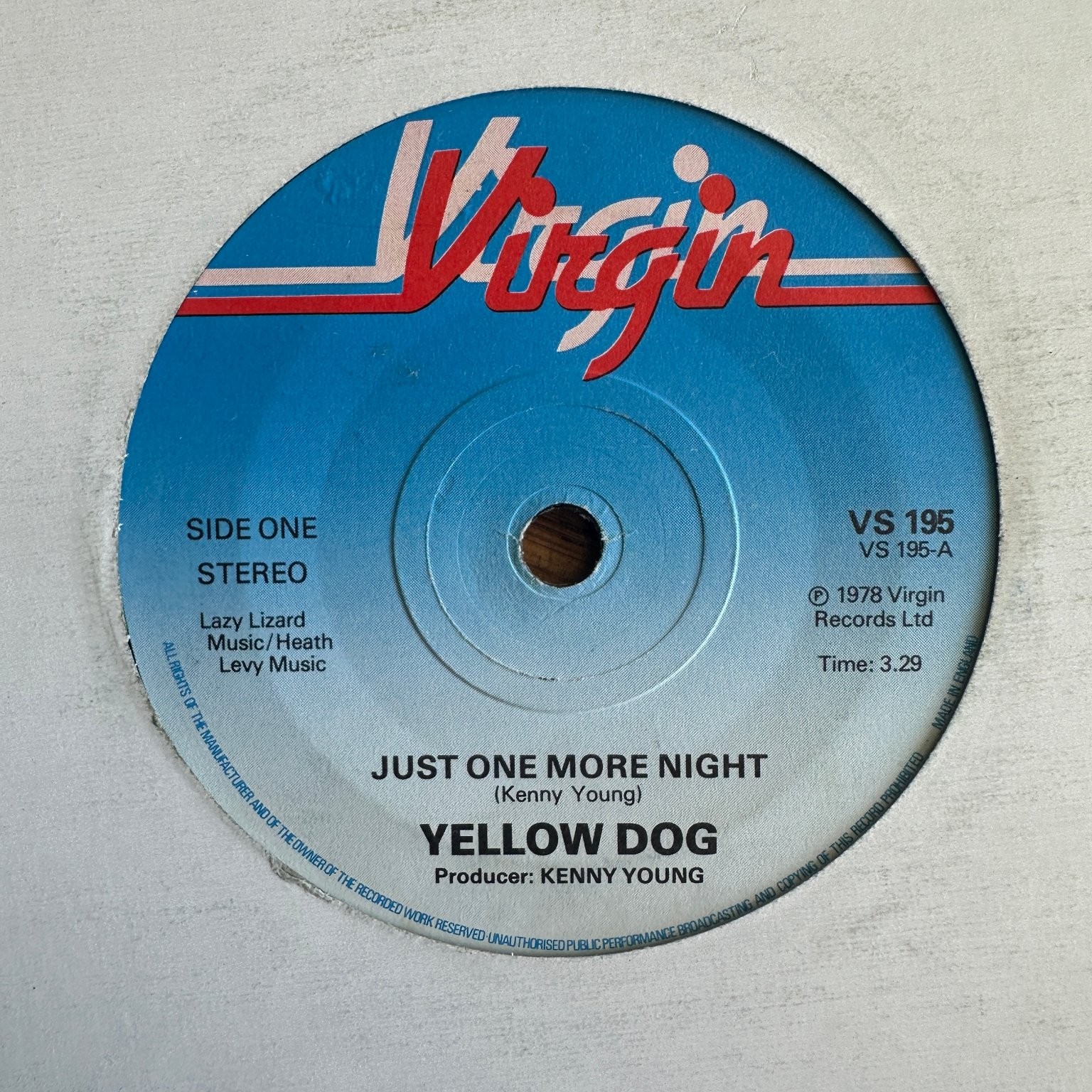 Yellow Dog - Just One More Night 7" Single 1978 Virgin Pop Rock 45 RPM