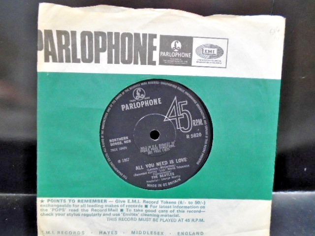 THE BEATLES " ALL YOU NEED IS LOVE  " 1stPRESS Or. UK PARLOPHONE  EX+ COND.