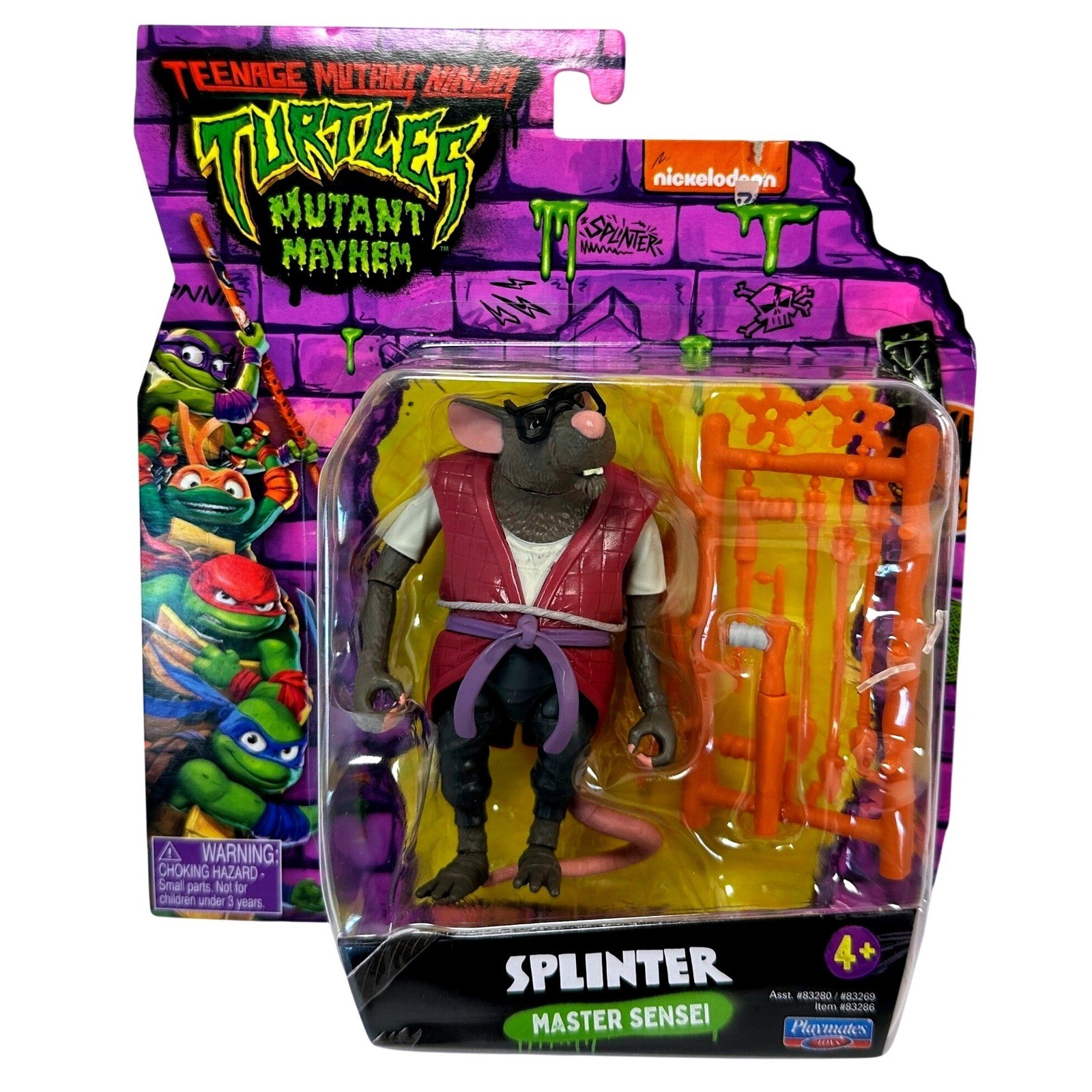 Playmates TMNT Mutant Mayhem Splinter Modellino Bambini 4 Pollici Grigio Nuovo 83286
