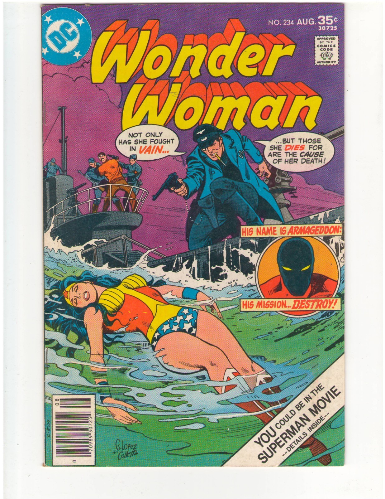 WONDER WOMAN #234 DC 1977 STORIA DELLA SECONDA GUERRA MONDIALE! ARMOGEDDON CVR/STRY! LOPEZ/COLLETTA
