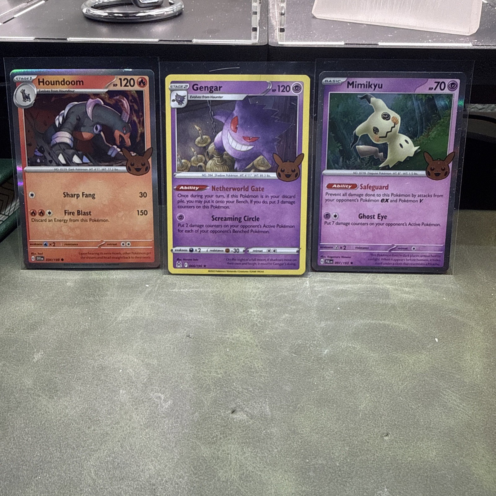 Pokemon lotto di 3 trucchi o scambi Gengar, Mimikyu e Houndoom tutti nuovi