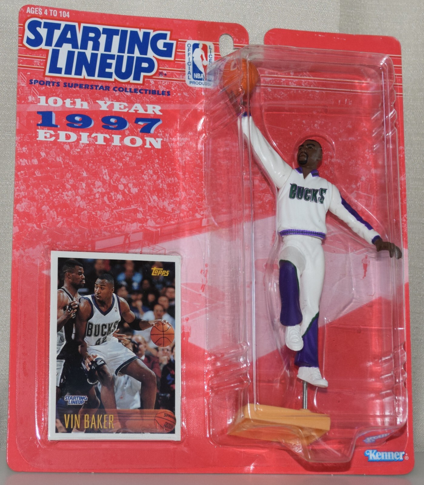 1997 STARTING LINEUP 69486 - VIN BAKER ⭐ MILWAUKEE BUCKS - ⭐NOS⭐ SLU #1