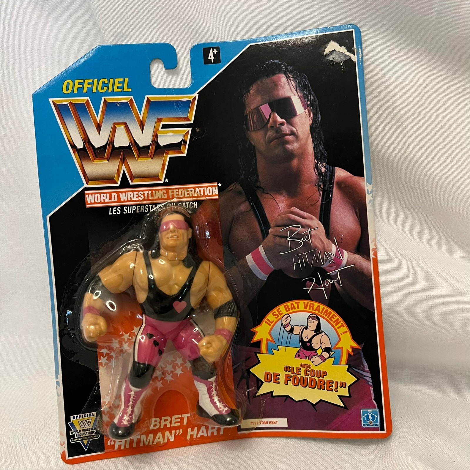 Vintage 1992 WWF Hasbro Bret Hitman Hart Action Figure French Card MOC Rare