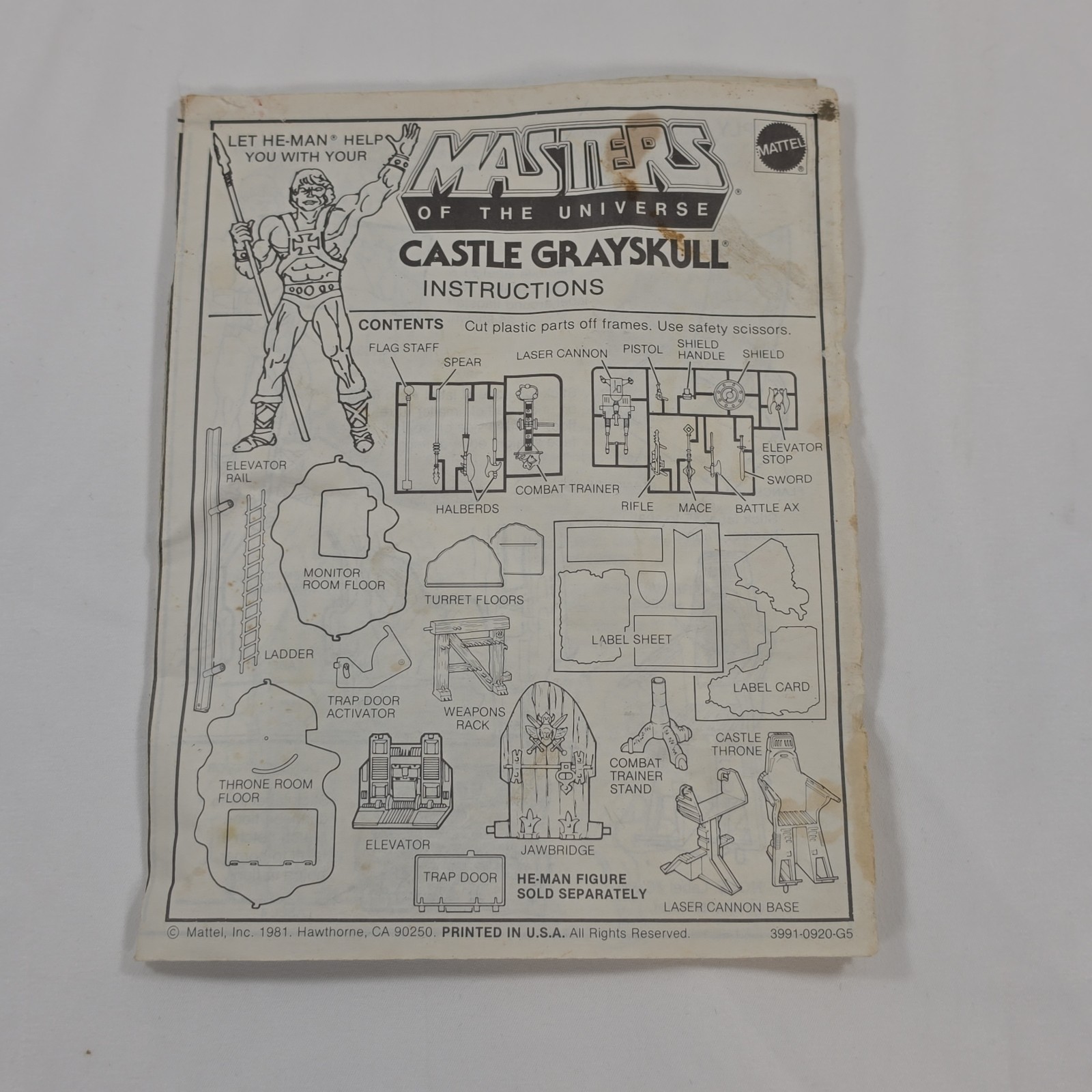 Vintage MOTU Masters of the Universe Castello Grayskull Istruzioni He-Man 1981