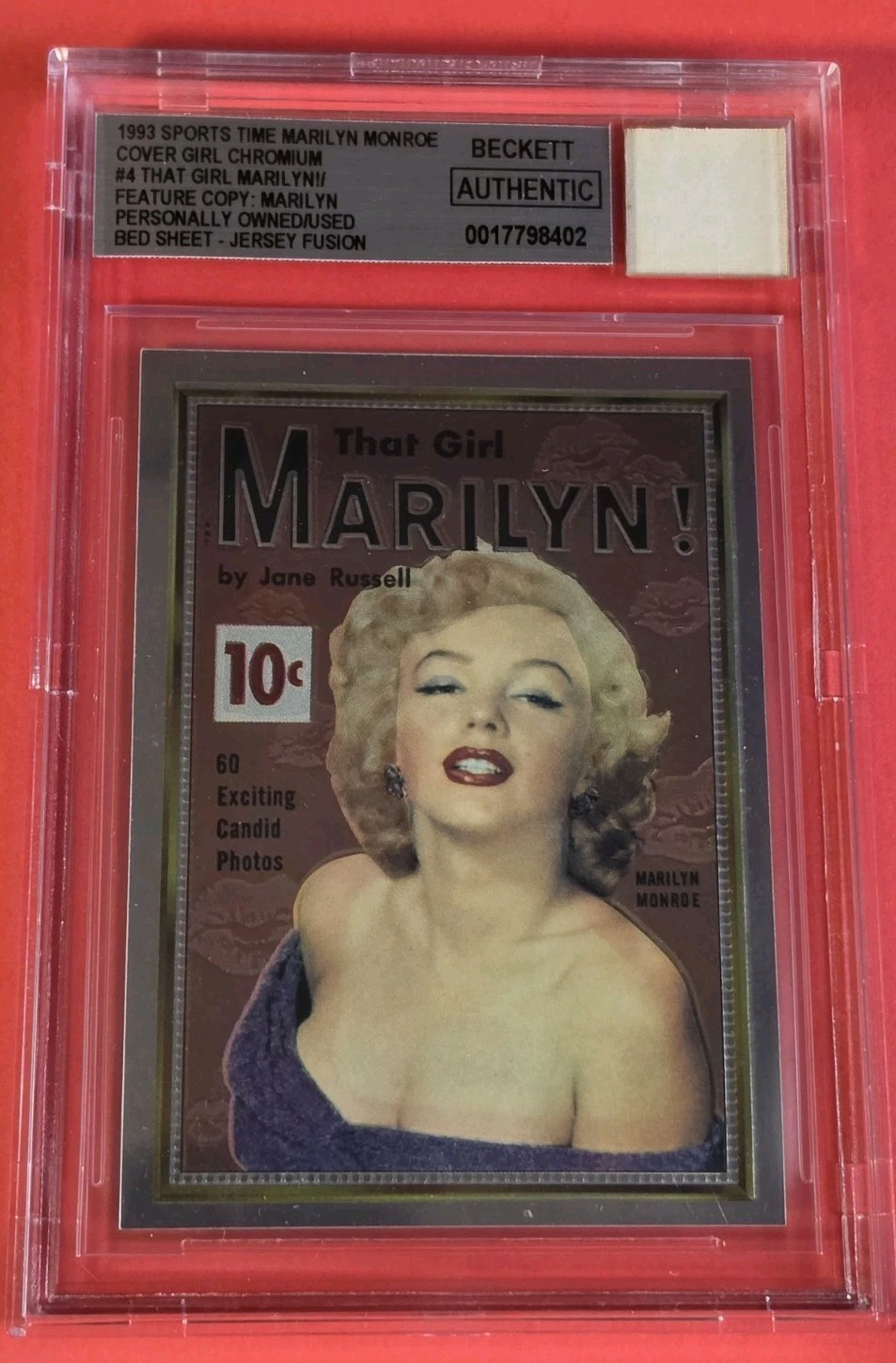 Lenzuolo usato Marilyn Monroe di proprietà reliquia BGS AUTENTICO copertina ragazza carta cromo