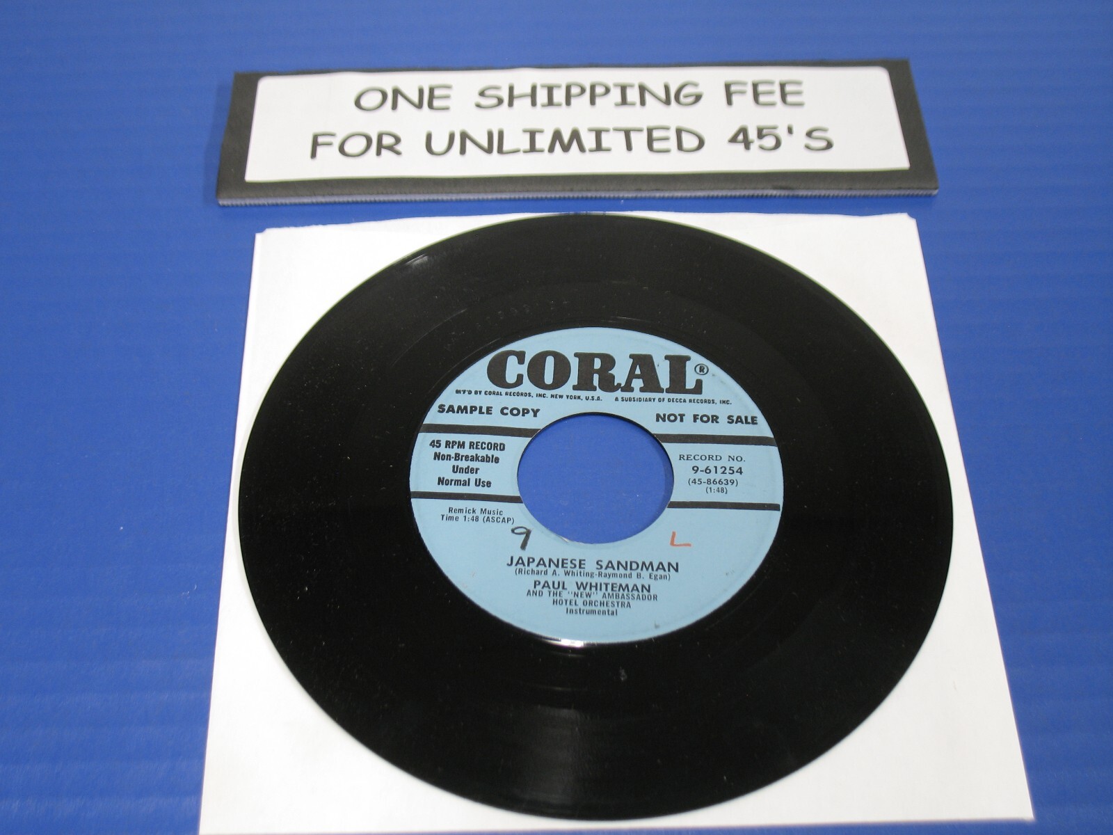 Paul Whiteman ‎– Japanese Sandman / I Love You - 1954 Jazz 45 Coral Promo VG