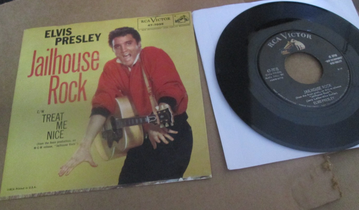 ELVIS PRESLEY 45 JAILHOUSE ROCK / TREAT ME NICE 7" 1957 GREAT CONDITION W SLEEVE
