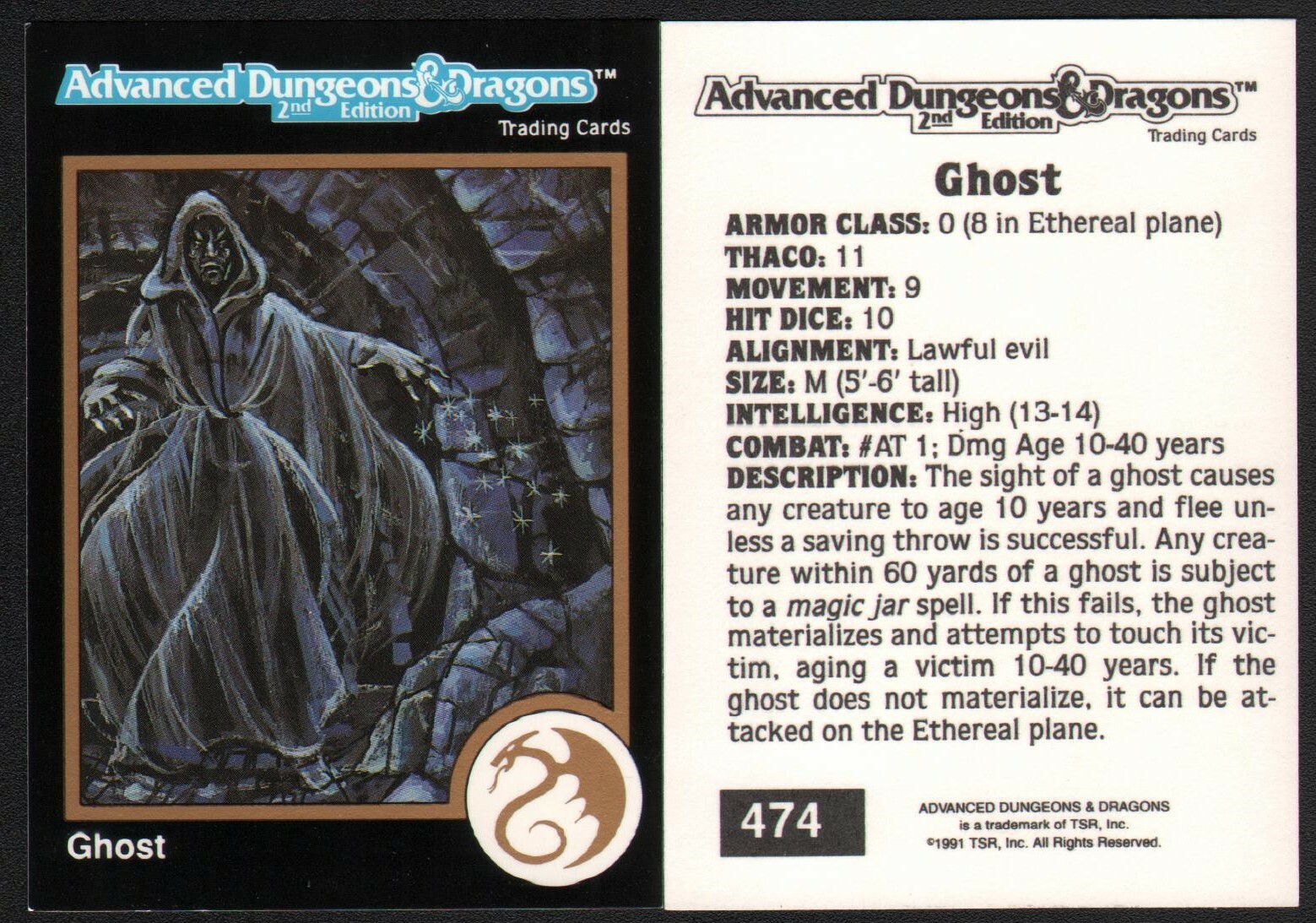 1991 TSR AD&D Gold Border Fantasy Art RPG Card #474 Dungeons & Dragons ~ Ghost