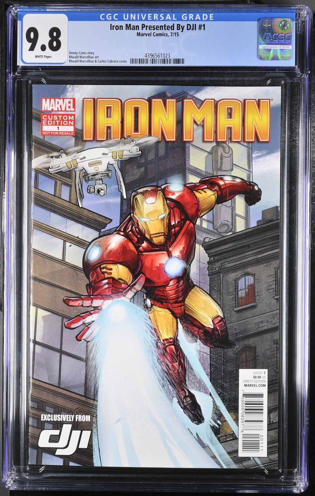 Iron Man 1 CGC 9.8 pagine bianche DJI promo personalizzata LOW POP solo 3 Marvel 2015