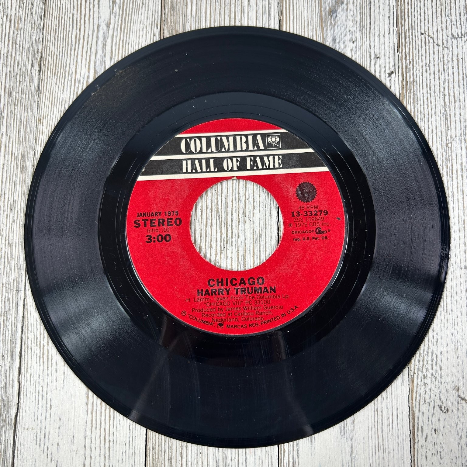 Chicago - Harry Truman / Old Days 7" Record 1975 Columbia Hall of Fame Pop Rock