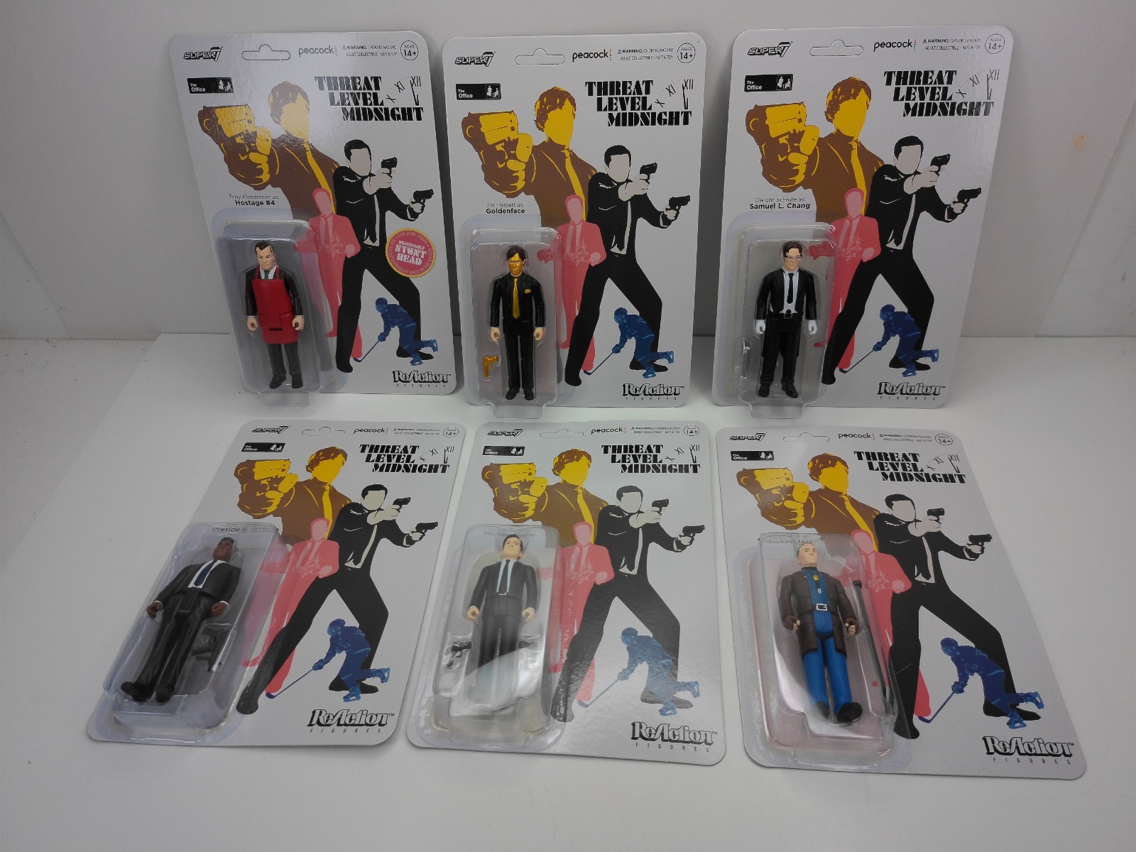 SUPER7 SET DI 6 FIGURE THE OFFICE THREAT LEVEL MIDNIGHT REACTION MICHAEL SCARN