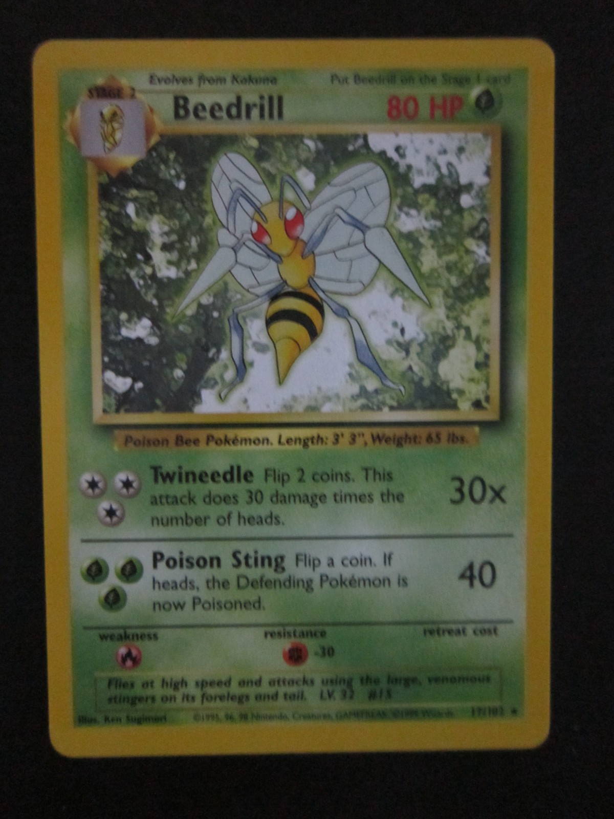 BEEDRILL POKEMON CARD 17/102 BASE SET NON HOLO NEVER PLAYED NM-