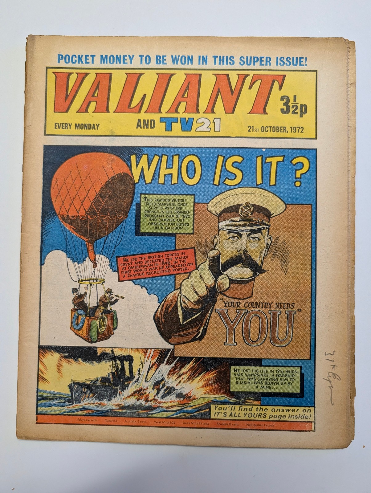 Valiant and TV21 Comic 21st October 1972, Fleetway Publications.