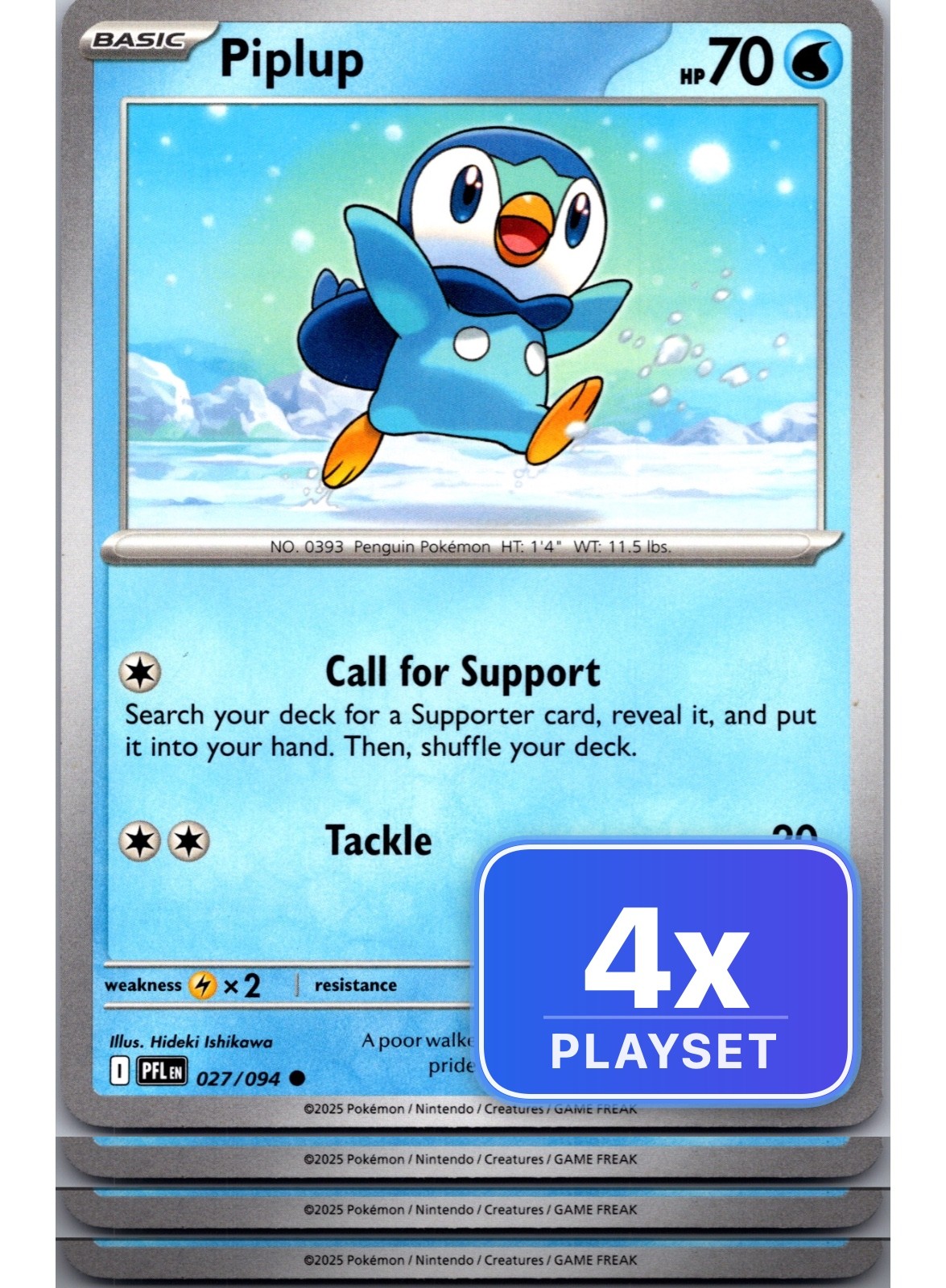 Playset di 4 2025 Pokemon Piplup 027 Fiamme Fantastiche Comuni