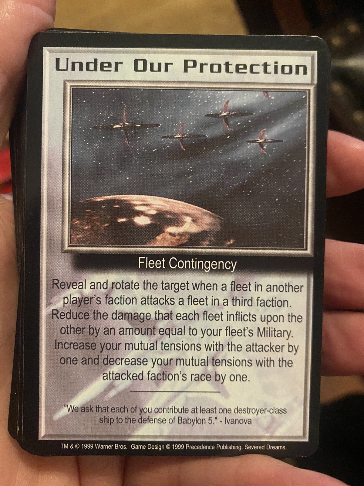 UNDER OUR PROTECTION 1999 SEVERED DREAMS BABYLON 5 CCG COLLECTORS CARD NEAR MINT