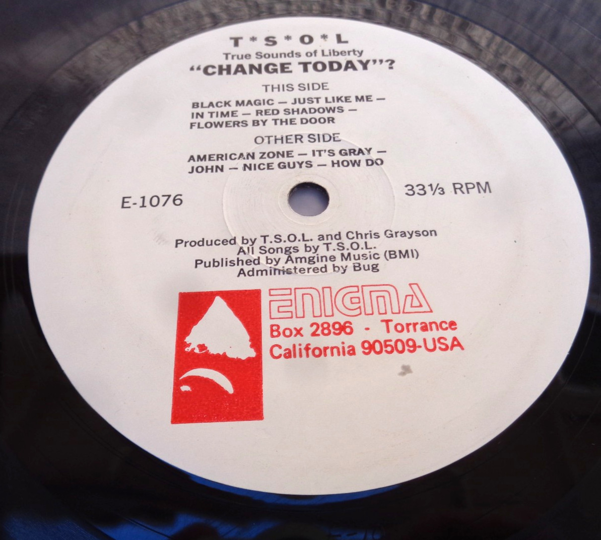 TSOL CHANGE TODAY VINYL RECORD (ENIGMA E-1076 1984) NO SLIP TESTED RARE