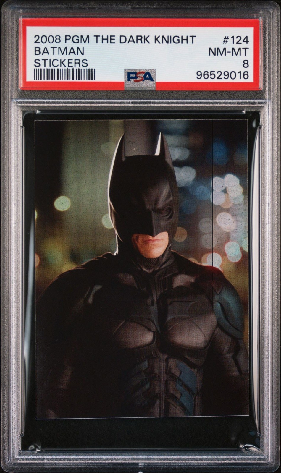 2008 PGM Il Cavaliere Oscuro Adesivi Batman Holo Foil #124 PSA 8