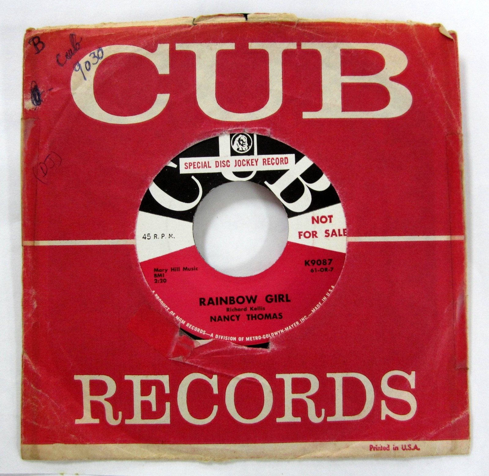 Nancy Thomas Rainbow Girl / Nighty Night Vinile Promo 45 RPM 1961 Cub