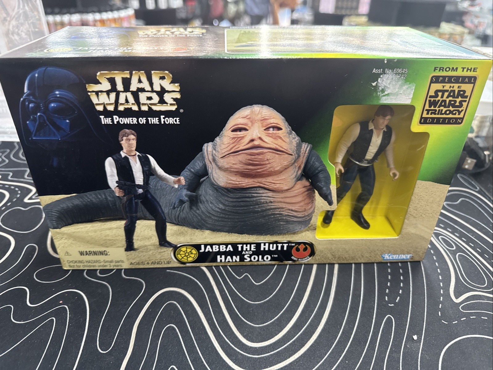 1997 Star Wars JABBA THE HUTT & HAN SOLO Modellino Power of the Force NUOVO