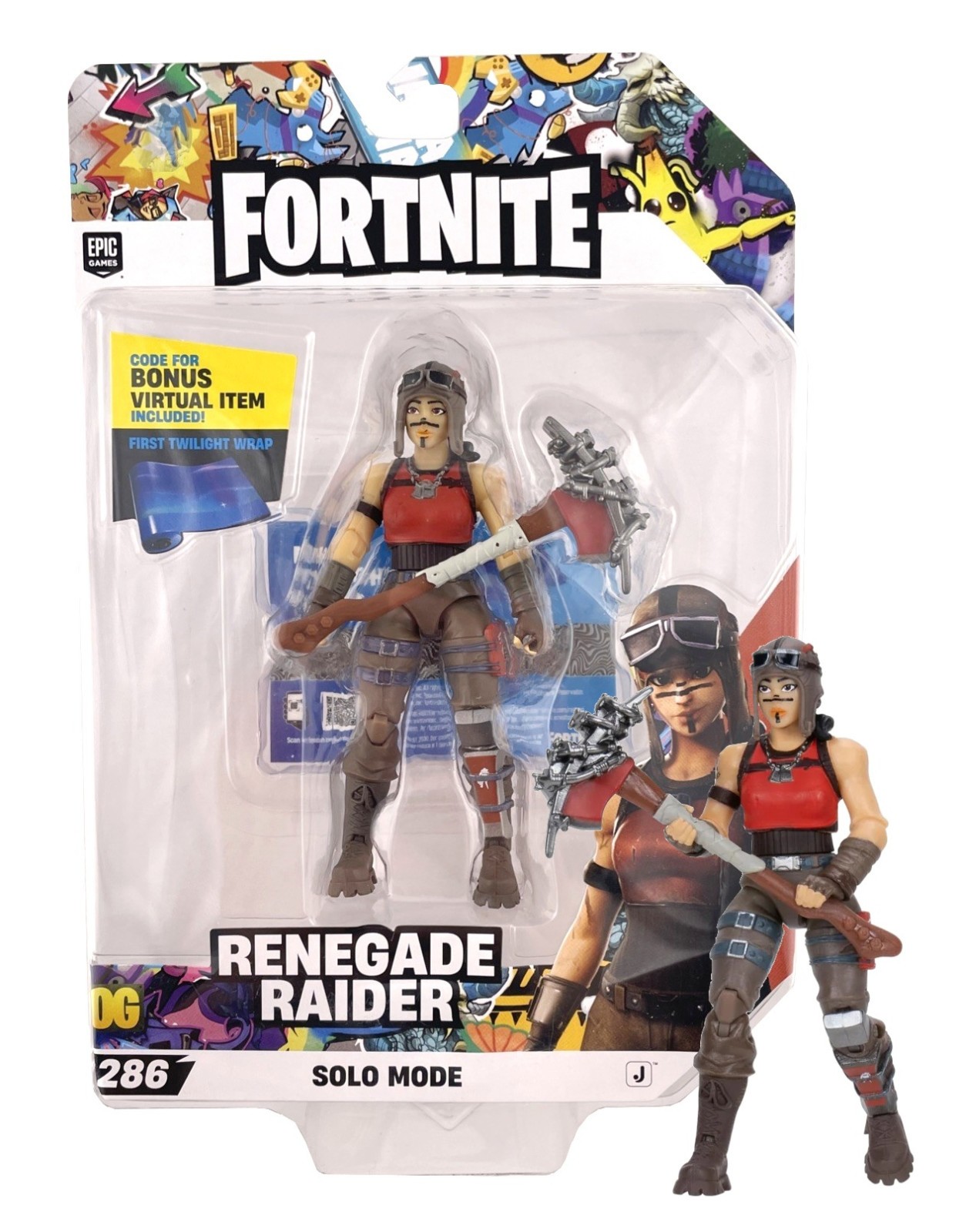Figurina Fortnite Renegade Raider Solo Mode 4" come nuova su cartoncino