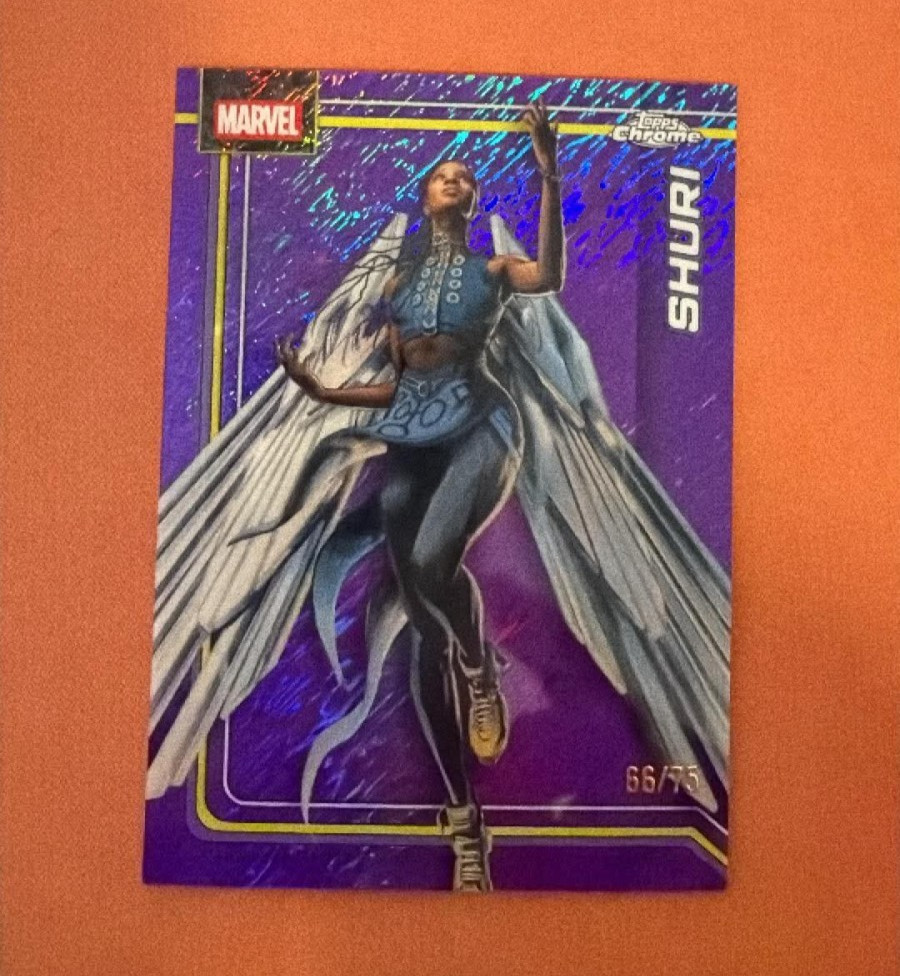 2026 Topps Chrome Marvel Comics Shuri Viola Shimmer Rifrattore #/75