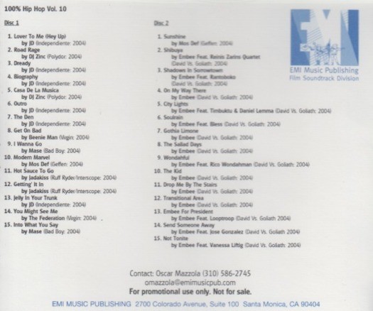 100% Hip Hop Vol. 10 30-Track 2-Disc PROMO MUSIC AUDIO CD Mos Def Jadakiss Mase
