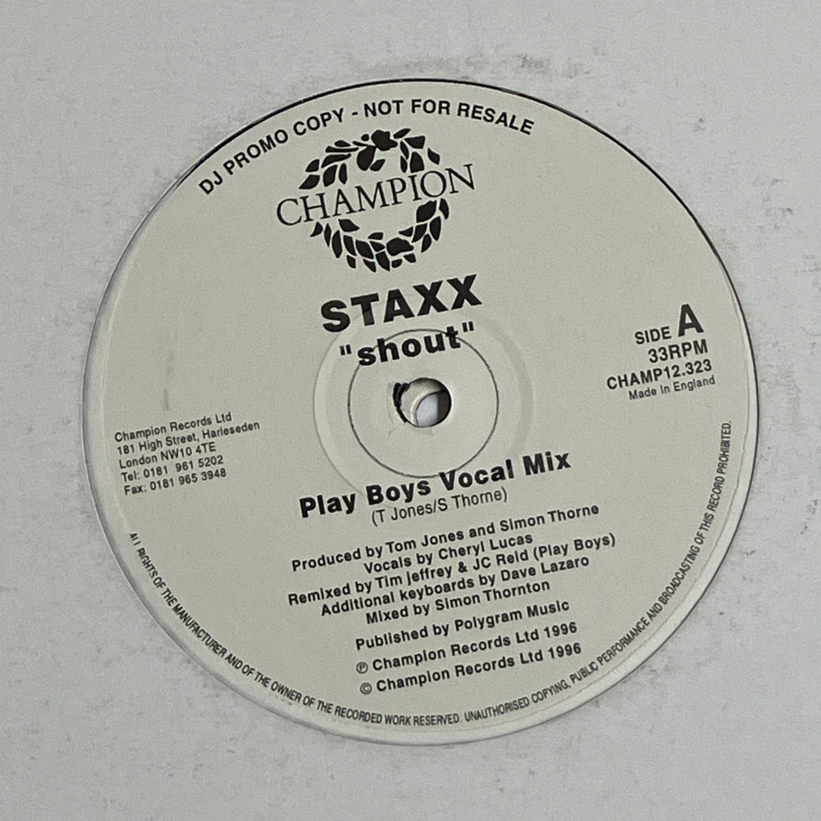 Staxx – Shout - Champion 2 x 12" Vinyl Promo 1996 UK - CHAMP12.323