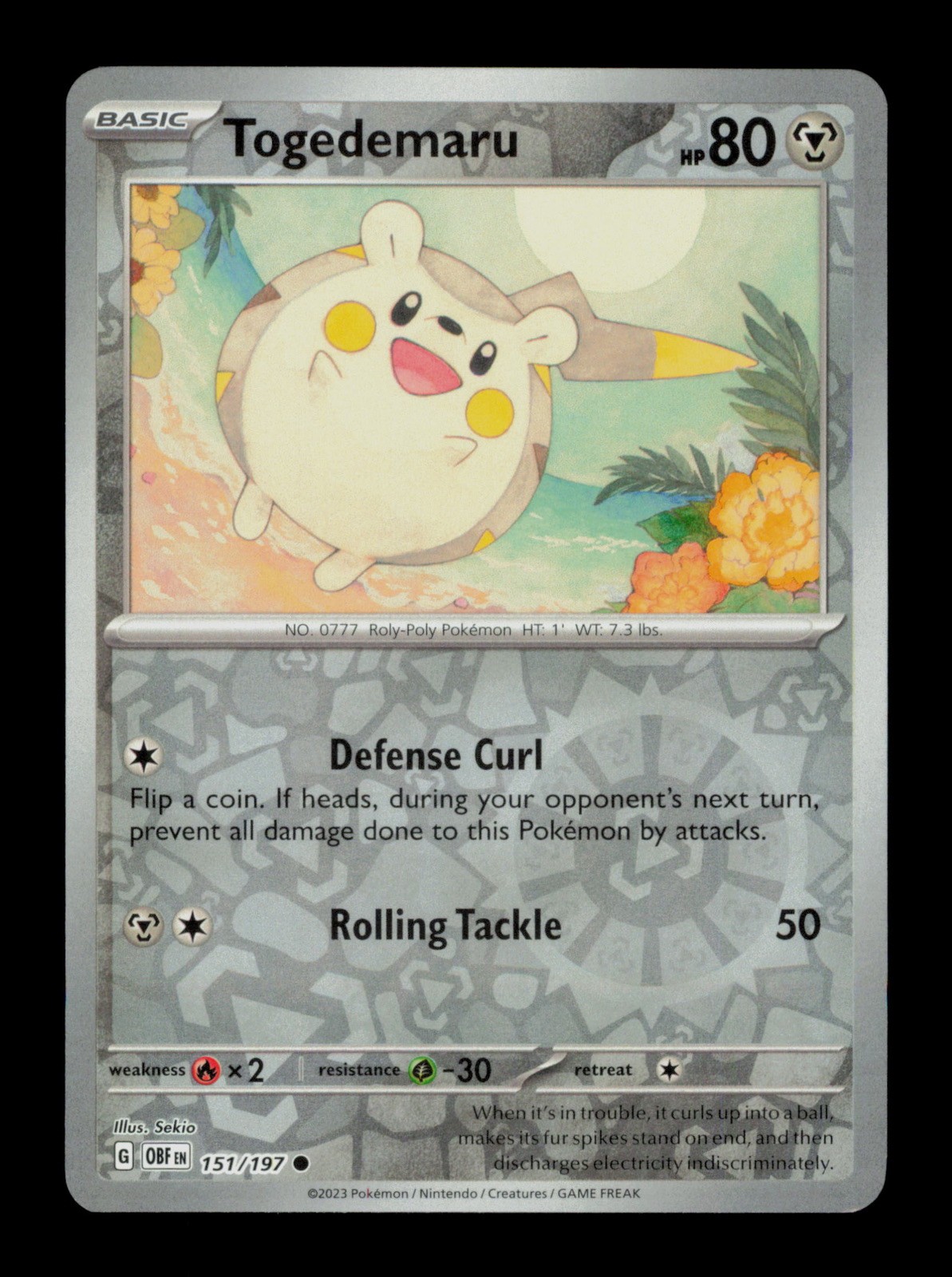 Togedemaru 151/197 Pokemon Holo Scarlet&Violet Ossidiana Fiamme Trading Card TCG