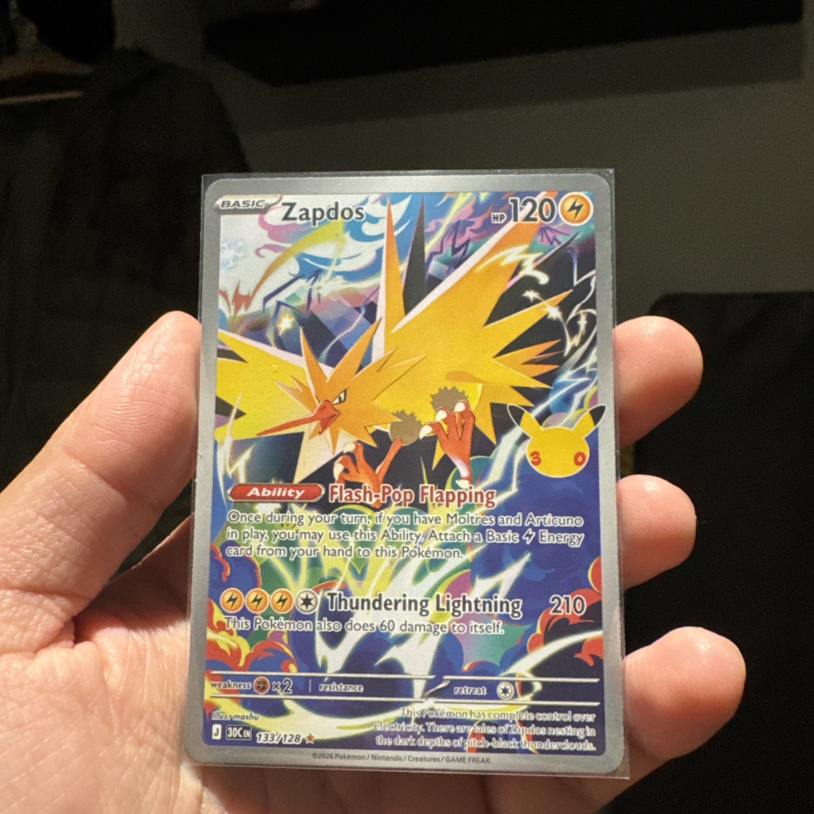 Pokemon TCG Zapdos IR 133/128 Pokemon 30th Anniversary Celebration