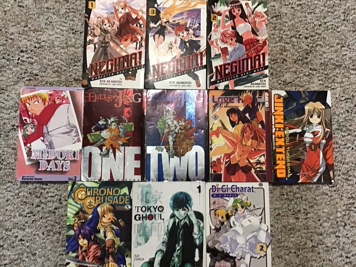 Manga misto lotto di 11 libri, Negima, Tokyo Ghoul, Jung, Midori Days, Jinki