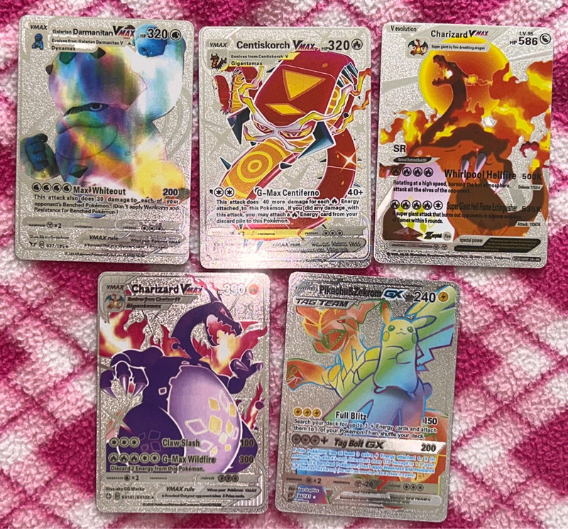 5x Pokémon. Proxies – Glurak VMAX, Pikachu & Zekrom TCG