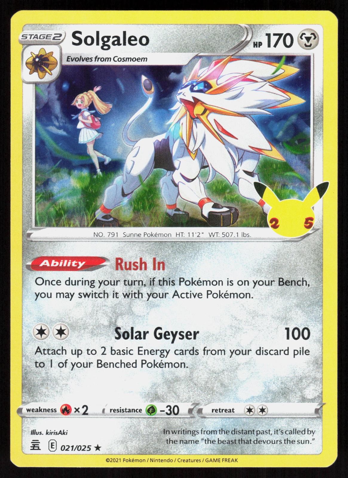 Celebrazioni Solgaleo 021/025 Holo Raro Pokemon Holo quasi nuovo/m