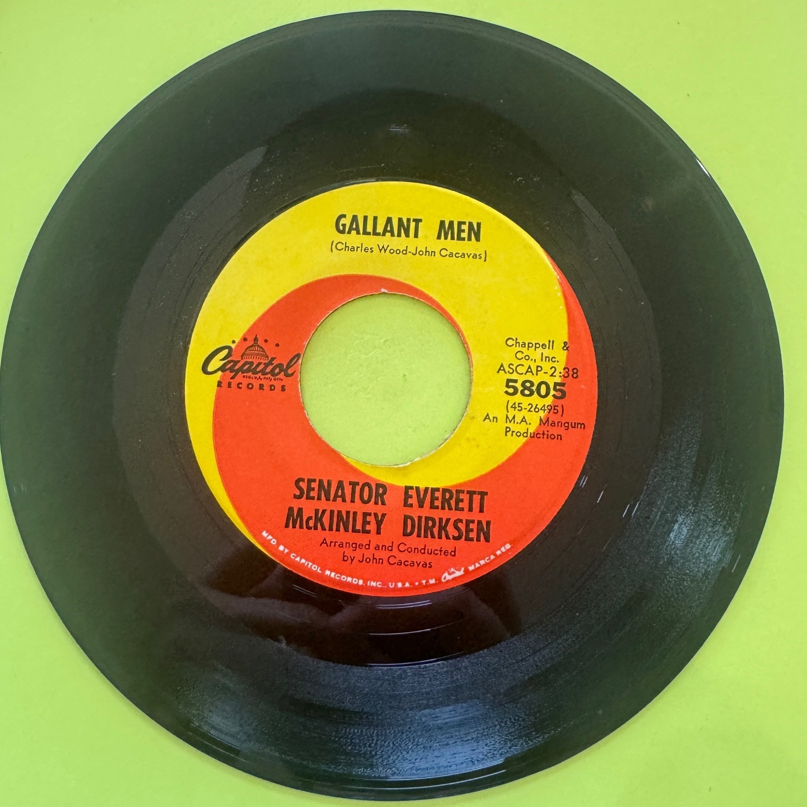 Capitol 5805 Senator Everett McKinley Dirksen Gallant Men 45 RPM Vinyl Record
