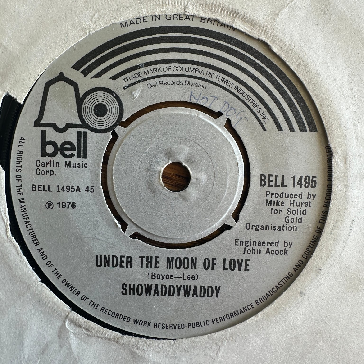 Showaddywaddy – Under The Moon Of Love 7" Single 1976 Bell Rock & Roll 45 RPM