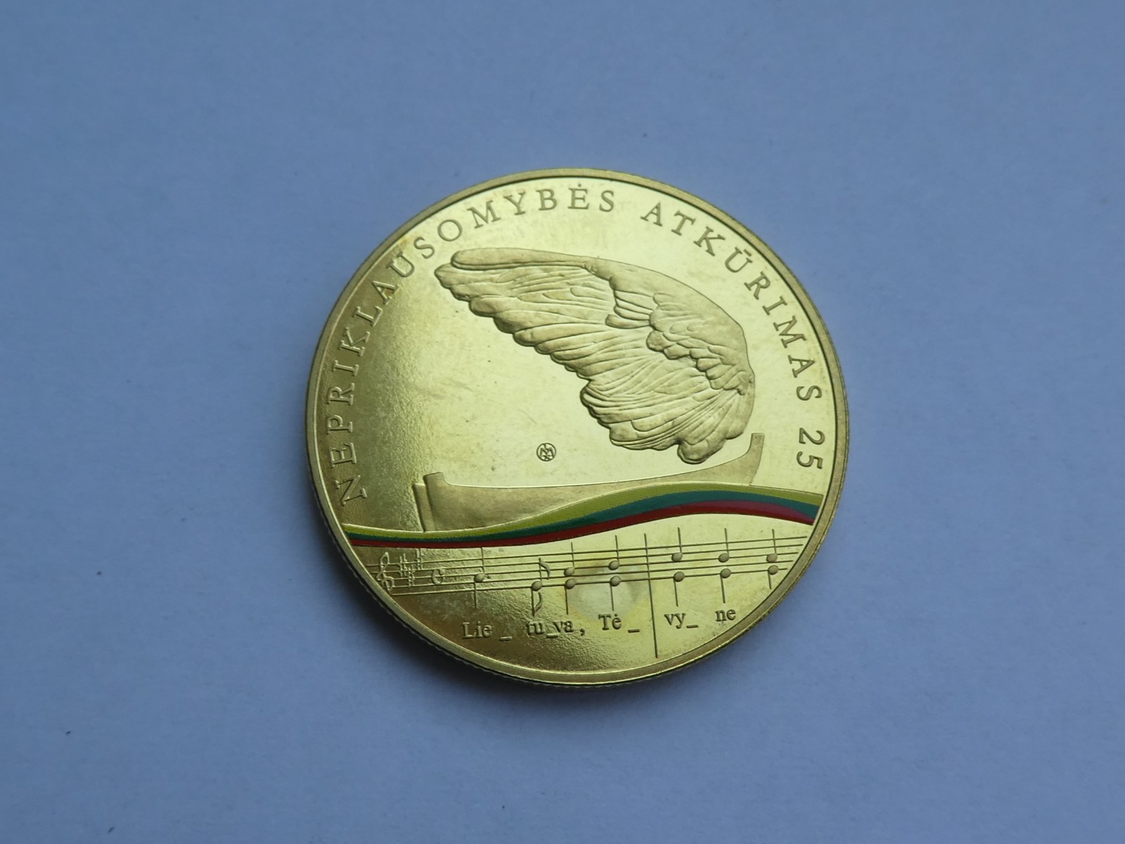 Lituania, 5 euro 2015, 25 anni di indipendenza, originale, placcato oro