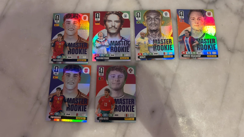 Lot 6 cartes Master Rookie Panini Adrenalyn XL 2026 - Cubarsí / João Neves