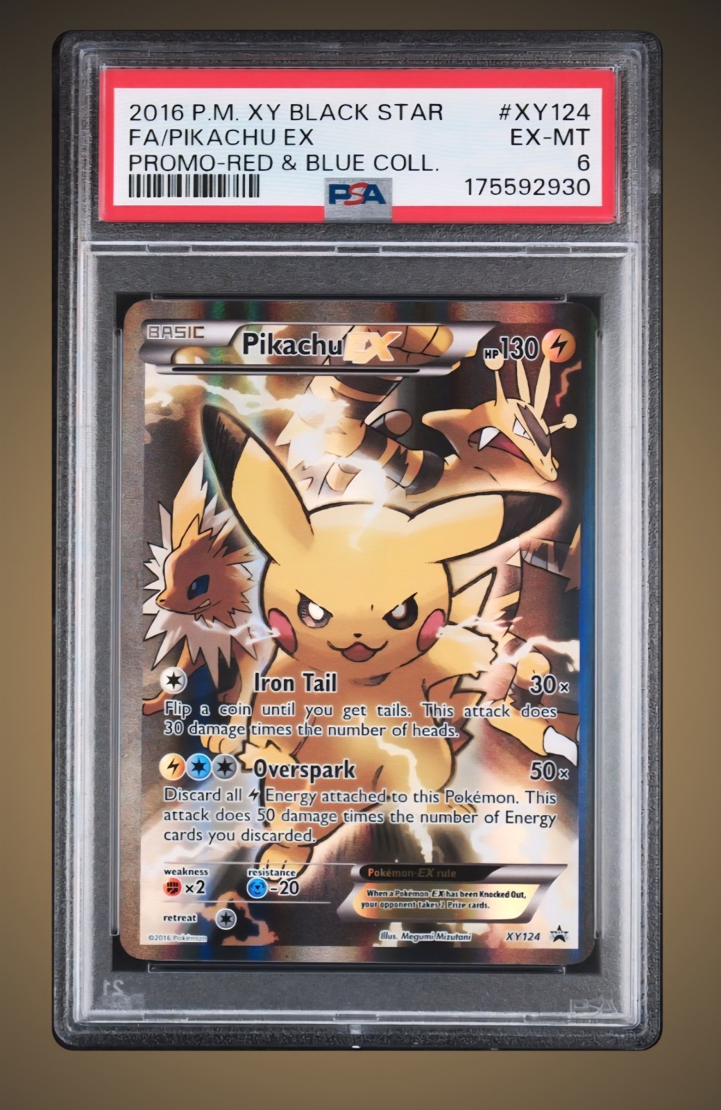 Pikachu EX XY124 2016 XY Black Star Promo Full Art Holo English PSA 6 with guard