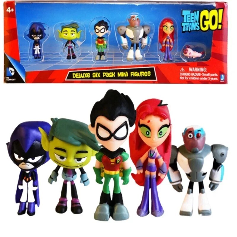 Teen Titans Go Deluxe 6-Pack Mini Figure Set Robin Beast Boy Action Figures New