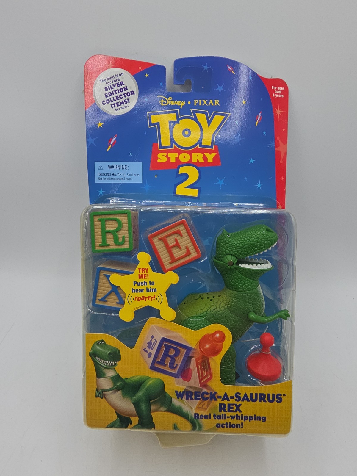 Disney Pixar Toy Story 2 Wreck-A-Saurus Rex 1999 Giocattolo Edizione Argento